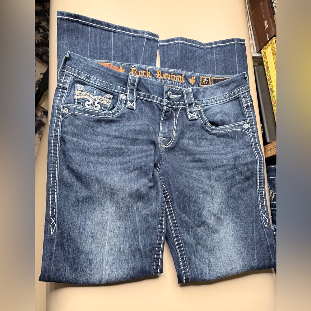 Rock‎ Revival Boris Bootcut Jeans Womens Size 27 x 28.5 Embellished Pockets - Picture 9 of 11